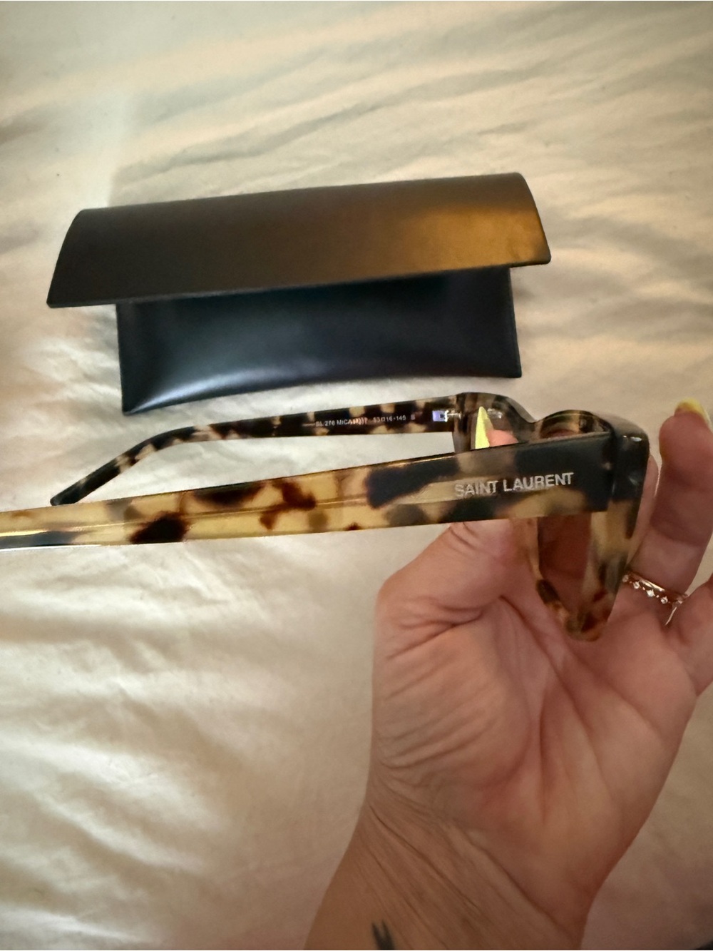 Saint Laurent Mica Tortoiseshell Sunglasses and Case - Picture 5 of 11